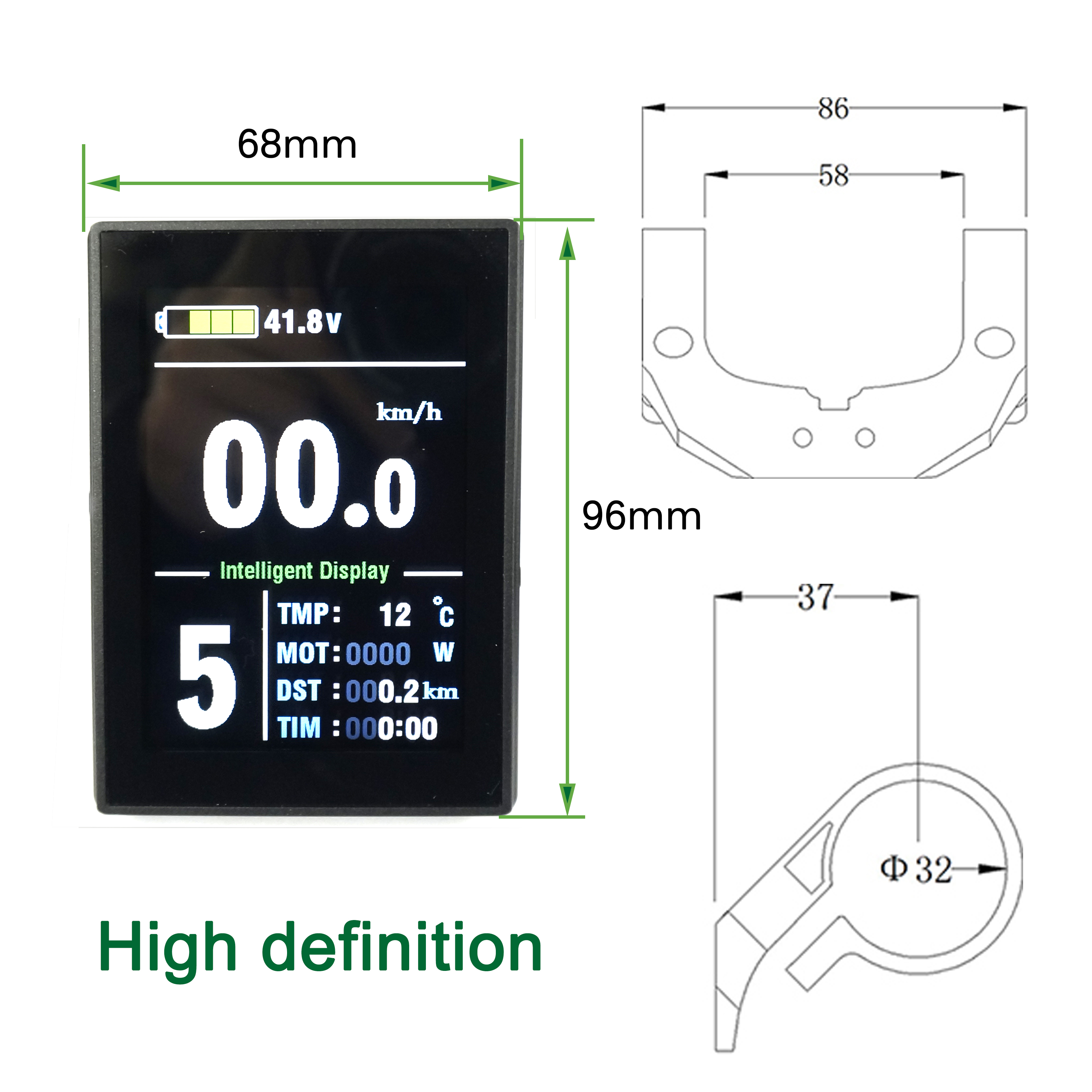 Greenpedel 24v 36v 48v Nueva pantalla LCD colorida KT-LCD8S para bicicleta eléctrica